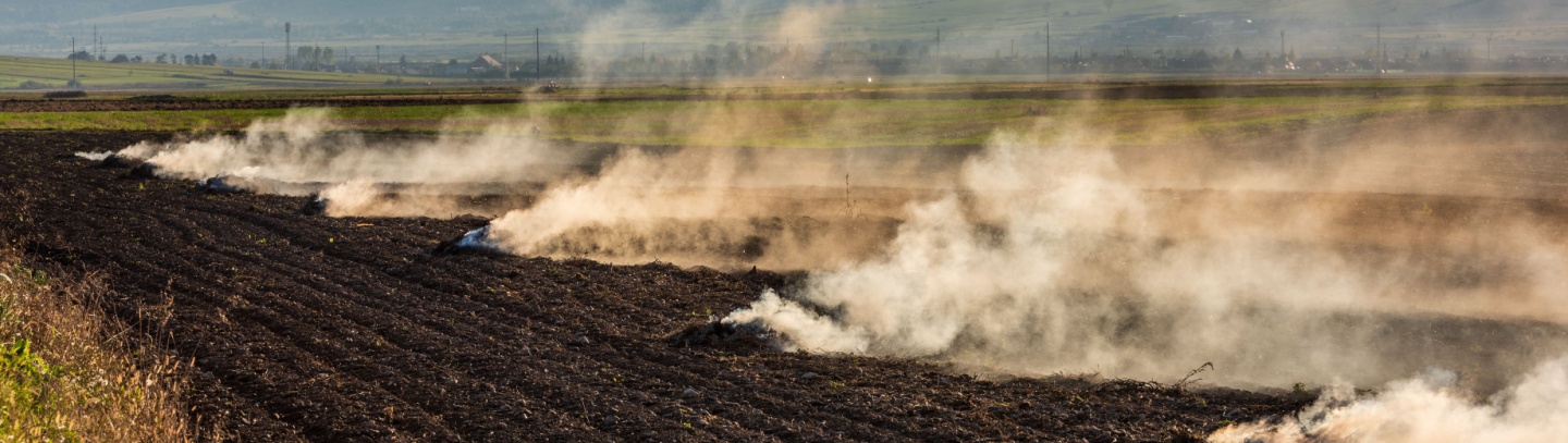 Farmers burn the dry grass and straw stubble on fields in autumn, practicing outdoor burning safety.